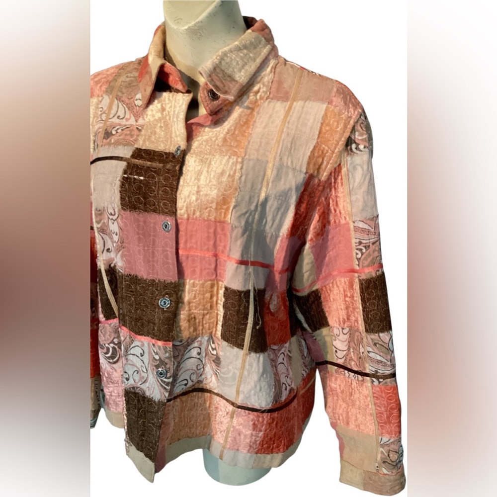 Multiples Patchwork Hippie Boho Button-Down Color… - image 4